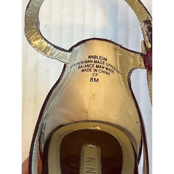 Nine West Vintage Y2K Folowe d'Orsay Burgundy Ankle Strap Heels size 8 - Picture 10 of 14